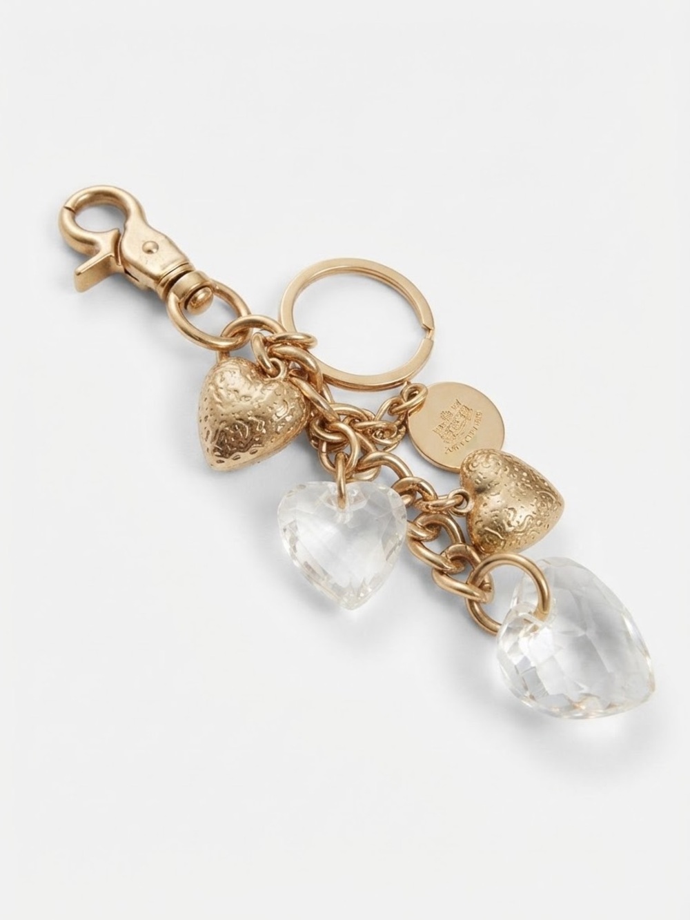Gold Heart Charm Keyring with Crystal Drops
